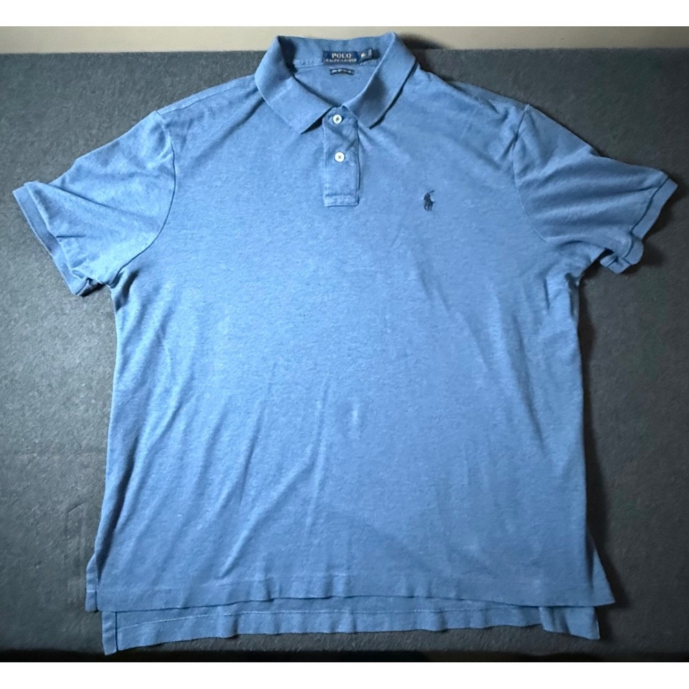 Polo Ralph Lauren Mens XL Blue Pima Soft Touch Short Sleeve Polo Shirt Heathered